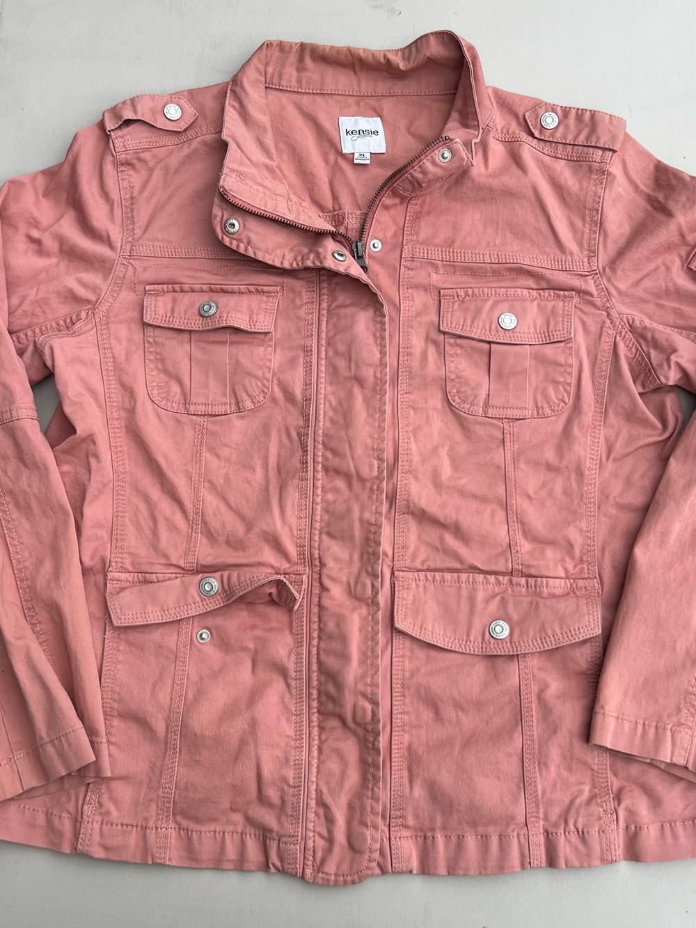 Kensie Coral Pink Utility Jacket with Front Pockets